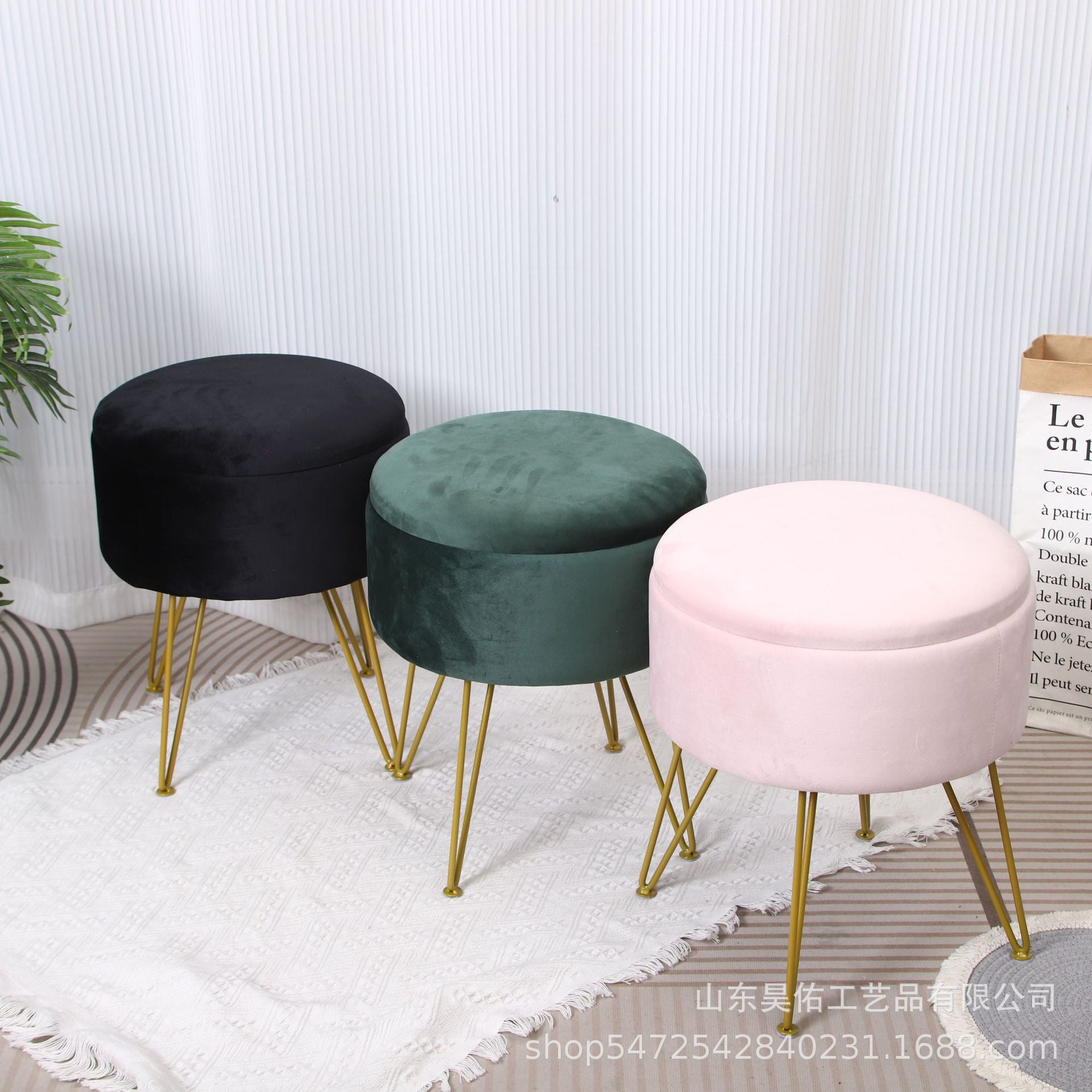 Light Luxury Storage Stool Dressing Chair Round Storage Stool Sofa Stool Makeup Chair Small Footstool Shoe Changing Stool Bedroom Living Room